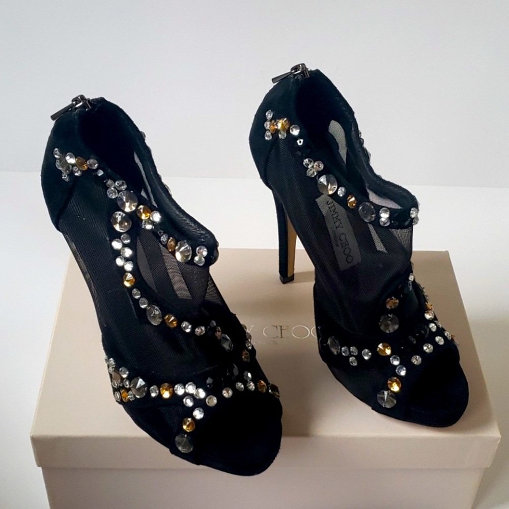 Elegant Slightly Used Jimmy Choo Jeweled Cuff Heels - Size 35 with Box